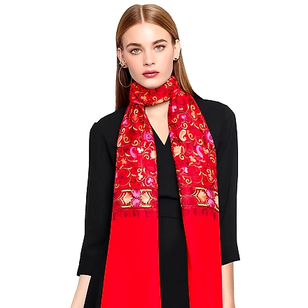 CASMIR Women RED &amp; RED, Green Embroidered STOLE (S903)-RED-3