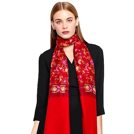 CASMIR Women MAROON &amp; RED,  Green Embroidered STOLE (S903)-S903-MAROON