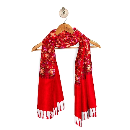 CASMIR Women MAROON &amp; RED,  Green Embroidered STOLE (S903)-MAROON-5