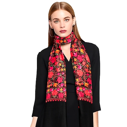 CASMIR  Women Black &amp; Green Embroidered STOLE (S904)-S904-BLACK