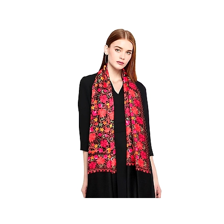 CASMIR  Women Black &amp; Green Embroidered STOLE (S904)-BLACK-4