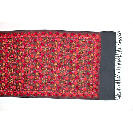 CASMIR Women GREY &amp; RED ,Green Embroidered STOLE (S904)-GREY-3