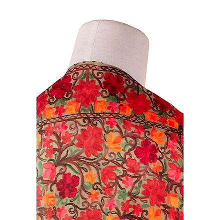 CASMIR Women BEIGE &amp; RED, Green Embroidered STOLE (S904)-BEIGE-1