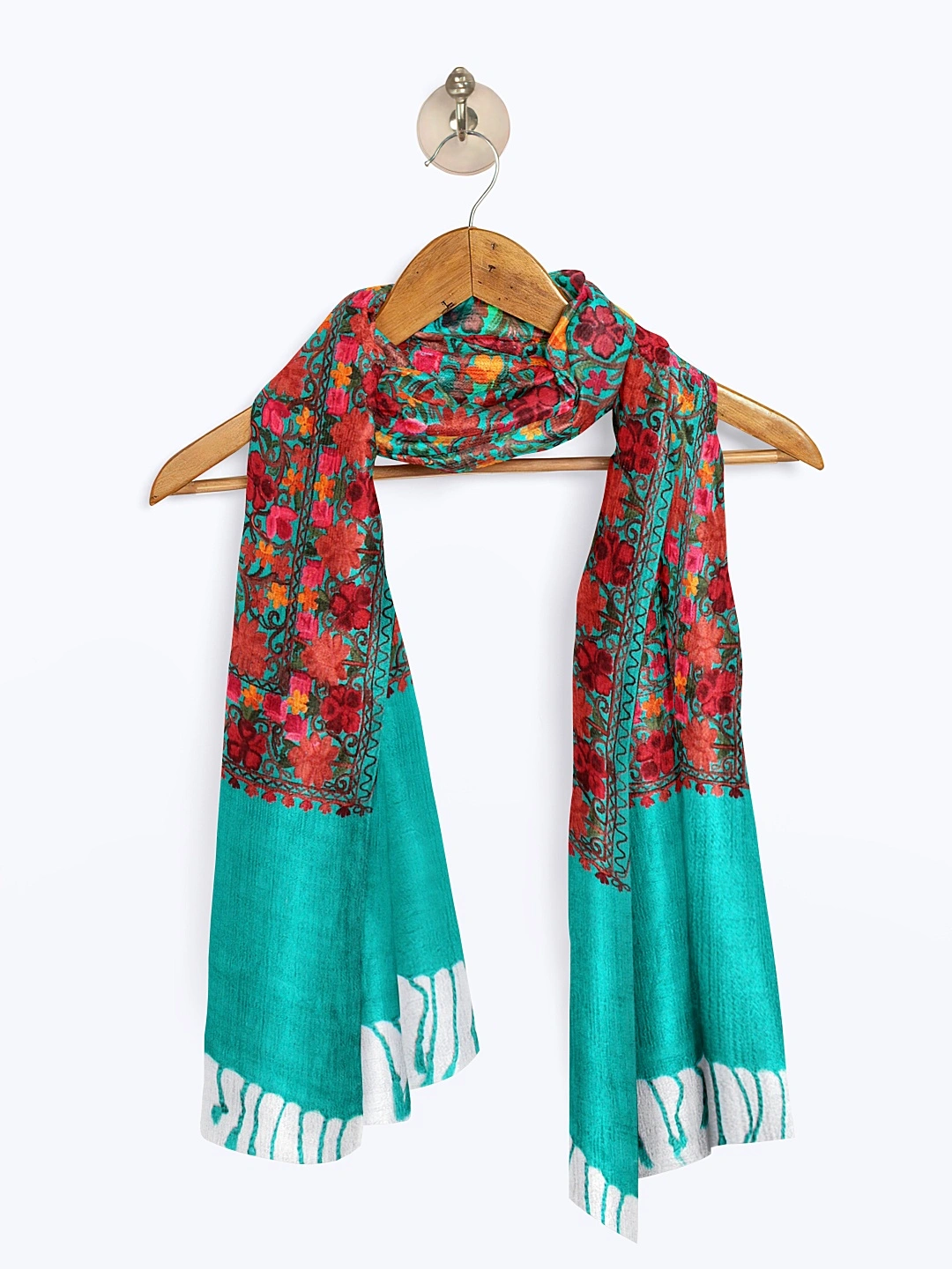 CASMIR Women FIROZI &amp; RED,Green Embroidered STOLE (S904)-SEA GREEN-5