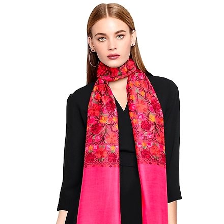 CASMIR Women PINK &amp; RED, Green Embroidered STOLE (S904)-S904-PINK