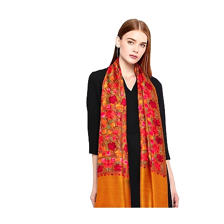 CASMIR Women MUSTARD &amp; RED,  Green Embroidered STOLE (S904)-S904-MUSTARD