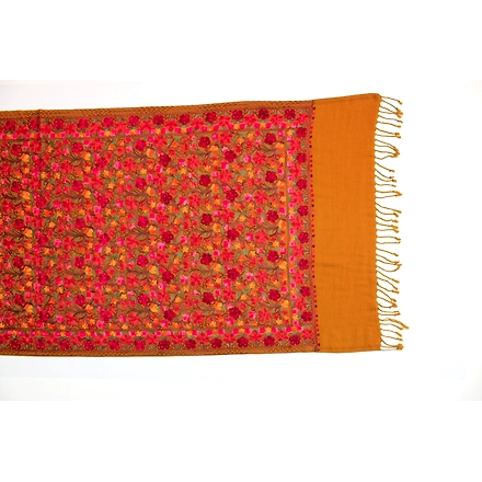 CASMIR Women MUSTARD &amp; RED,  Green Embroidered STOLE (S904)-MUSTARD-3