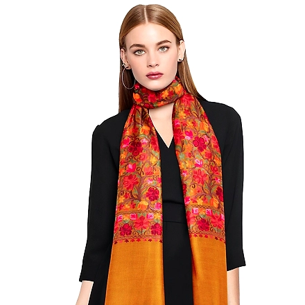 CASMIR Women MUSTARD &amp; RED,  Green Embroidered STOLE (S904)-MUSTARD-4