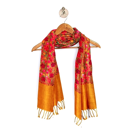 CASMIR Women MUSTARD &amp; RED,  Green Embroidered STOLE (S904)-MUSTARD-5