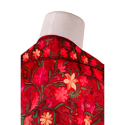CASMIR Women RED &amp; RED, Green Embroidered Stole (S905)-RED-1