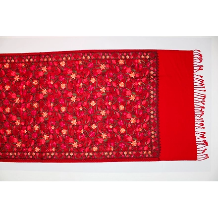 CASMIR Women RED &amp; RED, Green Embroidered Stole (S905)-RED-4
