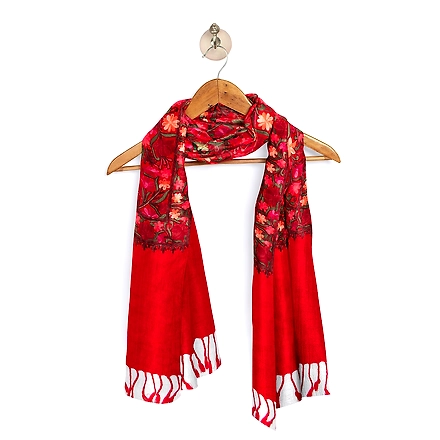 CASMIR Women RED &amp; RED, Green Embroidered Stole (S905)-RED-5
