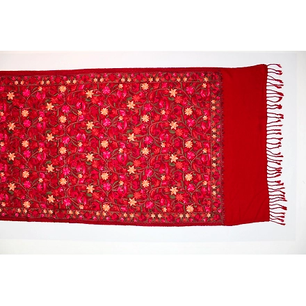 CASMIR Women MAROON &amp; RED, Green Embroidered Stole (S905)-MAROON-3