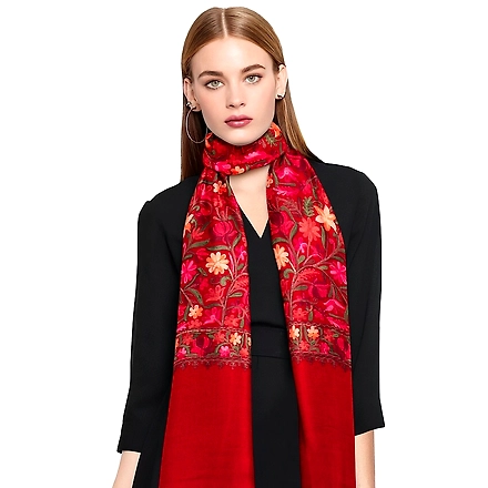 CASMIR Women MAROON &amp; RED, Green Embroidered Stole (S905)-MAROON-4
