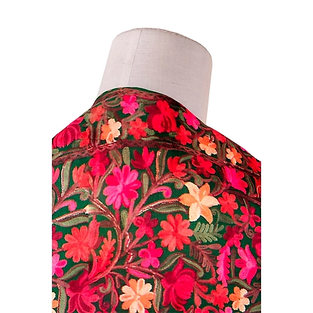 CASMIR Women GREEN &amp; RED, Green Embroidered Stole (S905)-GREEN-1