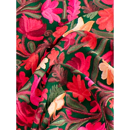CASMIR Women GREEN &amp; RED, Green Embroidered Stole (S905)-GREEN-2