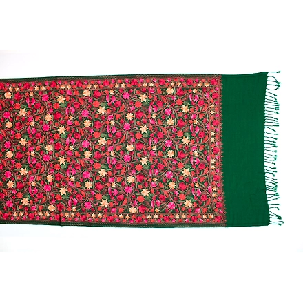CASMIR Women GREEN &amp; RED, Green Embroidered Stole (S905)-GREEN-3