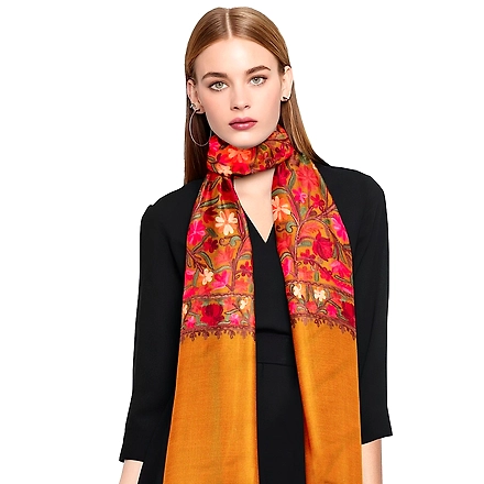CASMIR Women MUSTARD &amp; RED,  Green Embroidered STOLE (S905)-S905-MUSTARD
