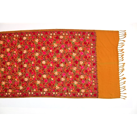 CASMIR Women MUSTARD &amp; RED,  Green Embroidered STOLE (S905)-MUSTARD-3