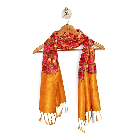 CASMIR Women MUSTARD &amp; RED,  Green Embroidered STOLE (S905)-MUSTARD-5