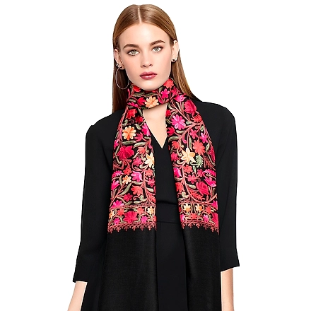 CASMIR  Women Black &amp; Green Embroidered STOLE (S905)-S905-BLACK