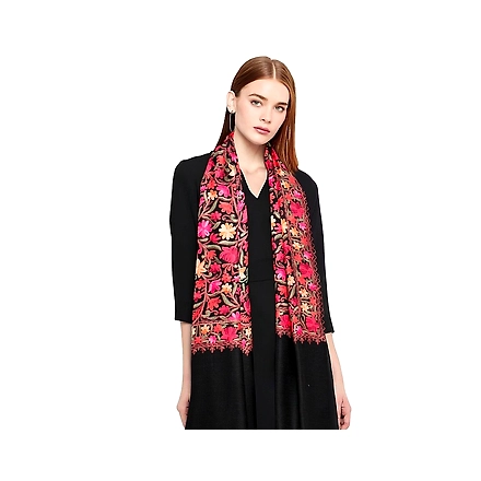 CASMIR  Women Black &amp; Green Embroidered STOLE (S905)-BLACK-3