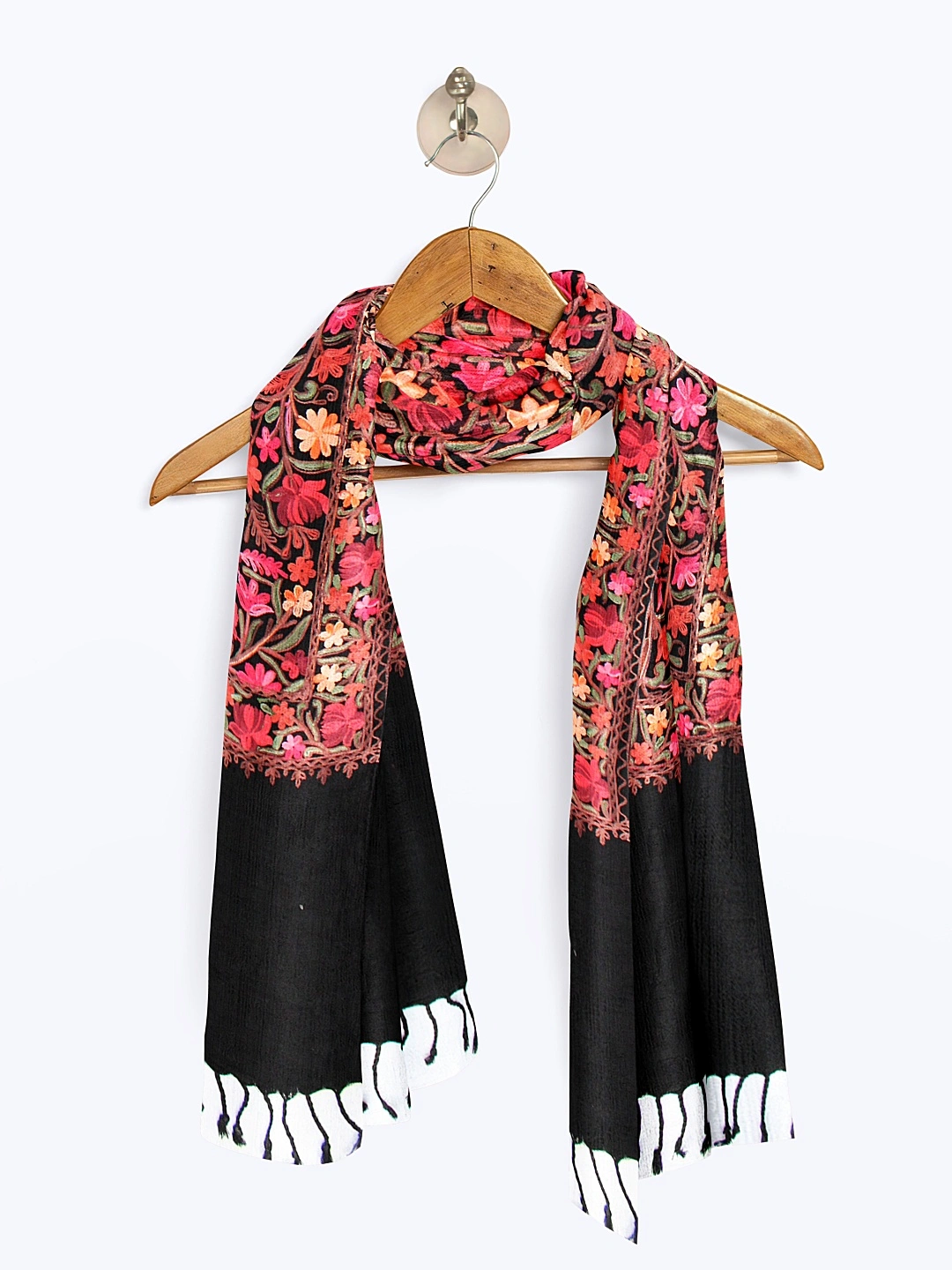 CASMIR  Women Black &amp; Green Embroidered STOLE (S905)-BLACK-4