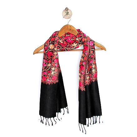 CASMIR  Women Black &amp; Green Embroidered STOLE (S905)-BLACK-4
