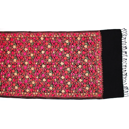 CASMIR  Women Black &amp; Green Embroidered STOLE (S905)-BLACK-5