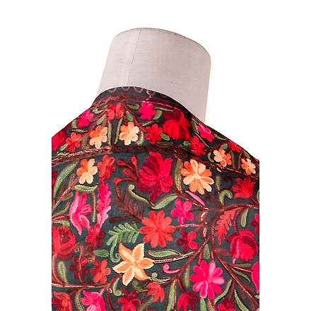 CASMIR Women GREY &amp; RED ,Green Embroidered STOLE (S905)-GREY-1