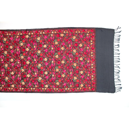 CASMIR Women GREY &amp; RED ,Green Embroidered STOLE (S905)-GREY-5