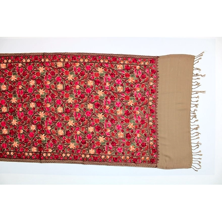 CASMIR Women BEIGE &amp; RED, Green Embroidered STOLE (S905)-BEIGE-5