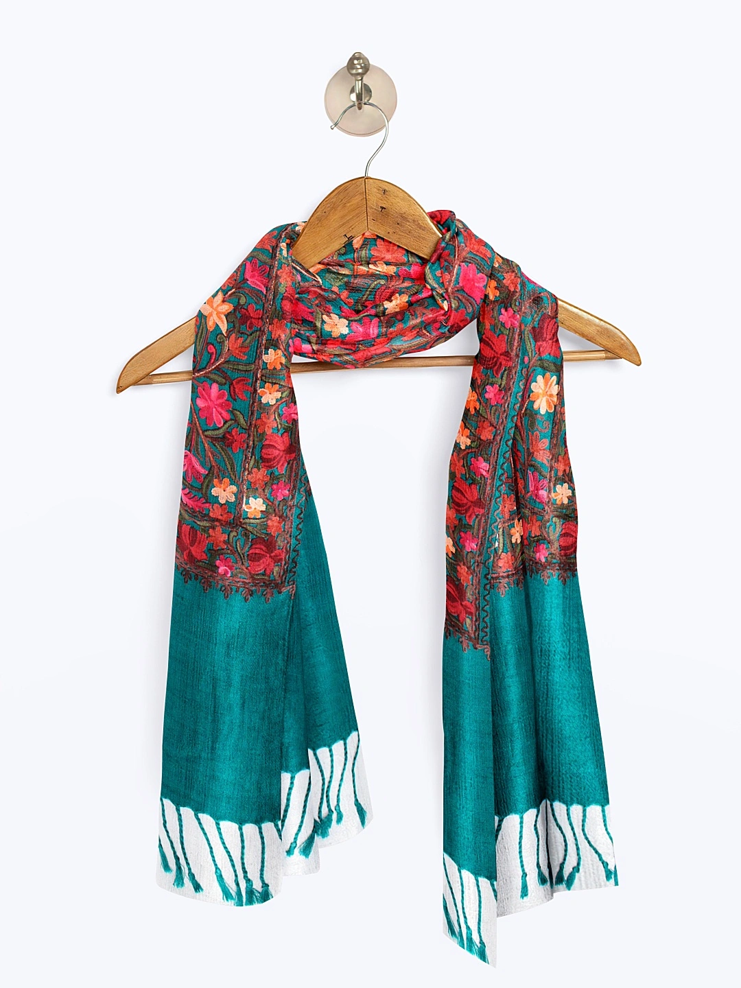 CASMIR Women FIROZI &amp; RED,Green Embroidered STOLE (S905)-SEA GREEN-4