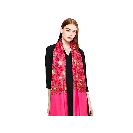 CASMIR Women PINK &amp; RED, Green Embroidered STOLE (S905)-S905-PINK