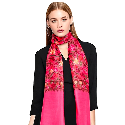 CASMIR Women PINK &amp; RED, Green Embroidered STOLE (S905)-PINK-3