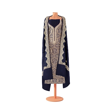 CASMIR WOMEN NAVY ZARI EMBROIDERY PASHMINA STOLE Combine UNSTITCHED SUIT &amp; SALWAR (sara101)-NAVY-5