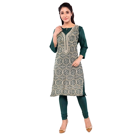 CASMIR WOMEN GREEN ZARI EMBROIDERY PASHMINA STOLE Combine UNSTITCHED SUIT &amp; SALWAR (sara101)-GREEN-2