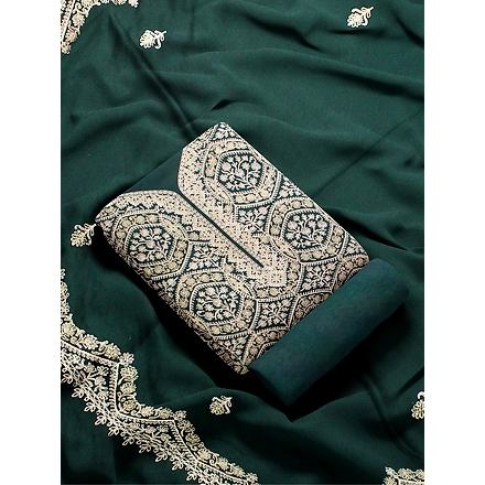 CASMIR WOMEN GREEN ZARI EMBROIDERY PASHMINA STOLE Combine UNSTITCHED SUIT &amp; SALWAR (sara101)-GREEN-4