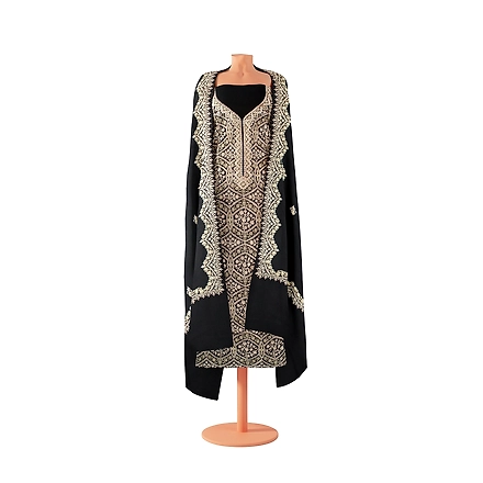 CASMIR WOMEN BLACK  ZARI EMBROIDERY PASHMINA STOLE Combine UNSTITCHED SUIT &amp; SALWAR (sara101)-BLACK-5