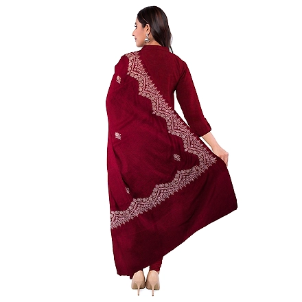 CASMIR WOMEN MAROON ZARI EMBROIDERY PASHMINA STOLE Combine UNSTITCHED SUIT &amp; SALWAR (sara101)-MAROON-1