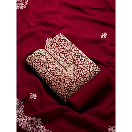 CASMIR WOMEN MAROON ZARI EMBROIDERY PASHMINA STOLE Combine UNSTITCHED SUIT &amp; SALWAR (sara101)-MAROON-4