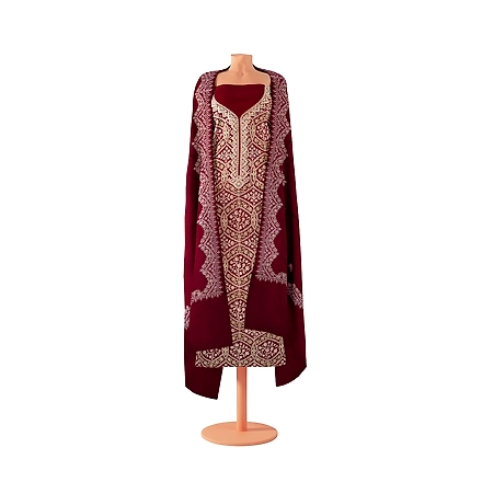 CASMIR WOMEN MAROON ZARI EMBROIDERY PASHMINA STOLE Combine UNSTITCHED SUIT &amp; SALWAR (sara101)-MAROON-5