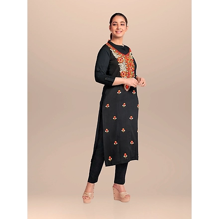 CASMIR WOMEN BLACK  ZARI EMBROIDERY PASHMINA STOLE Combine UNSTITCHED SUIT &amp; SALWAR (NAAZ101)-BLACK-3