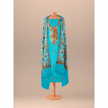 CASMIR WOMEN C.GREEN  ZARI EMBROIDERY PASHMINA STOLE Combine UNSTITCHED SUIT &amp; SALWAR (NAAZ101)-C.GREEN-5