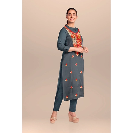 CASMIR WOMEN GREY ZARI EMBROIDERY PASHMINA STOLE Combine UNSTITCHED SUIT &amp; SALWAR (NAAZ101)-GREY-3