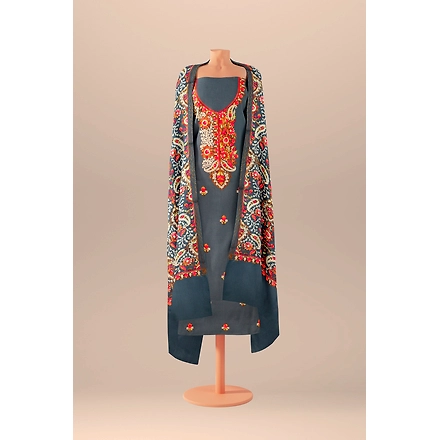 CASMIR WOMEN GREY ZARI EMBROIDERY PASHMINA STOLE Combine UNSTITCHED SUIT &amp; SALWAR (NAAZ101)-GREY-5