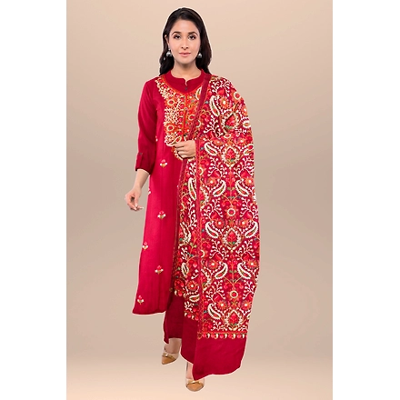 CASMIR WOMEN MAROON ZARI EMBROIDERY PASHMINA STOLE Combine UNSTITCHED SUIT &amp; SALWAR (NAAZ101)-MAROON-1