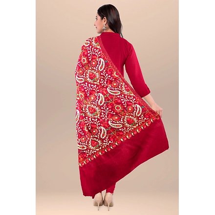 CASMIR WOMEN MAROON ZARI EMBROIDERY PASHMINA STOLE Combine UNSTITCHED SUIT &amp; SALWAR (NAAZ101)-MAROON-2