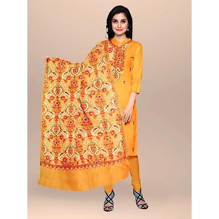 CASMIR WOMEN MUSTARD ZARI EMBROIDERY PASHMINA STOLE Combine UNSTITCHED SUIT &amp; SALWAR (NAAZ101)-NAAZ101-MUSTARD