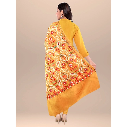 CASMIR WOMEN MUSTARD ZARI EMBROIDERY PASHMINA STOLE Combine UNSTITCHED SUIT &amp; SALWAR (NAAZ101)-MUSTARD-1